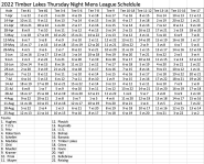 League Schedule Timber Lakes Golf Course